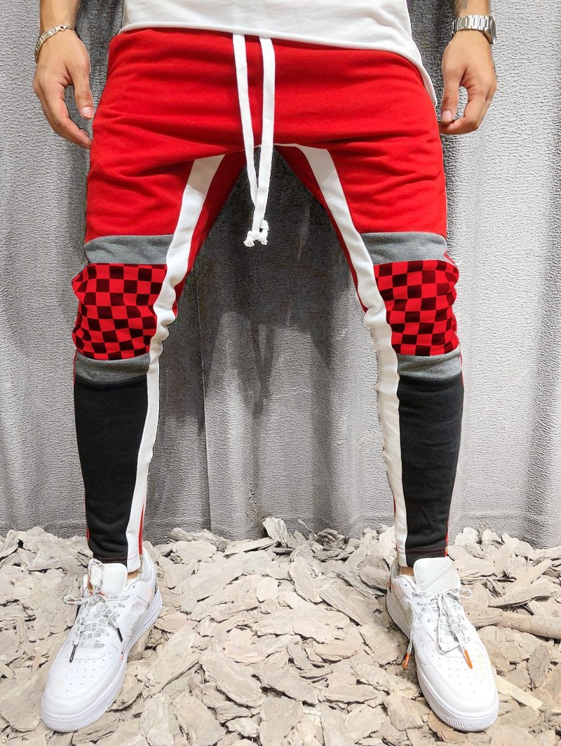 Colorblock Patchwork Checked Print Track Pants