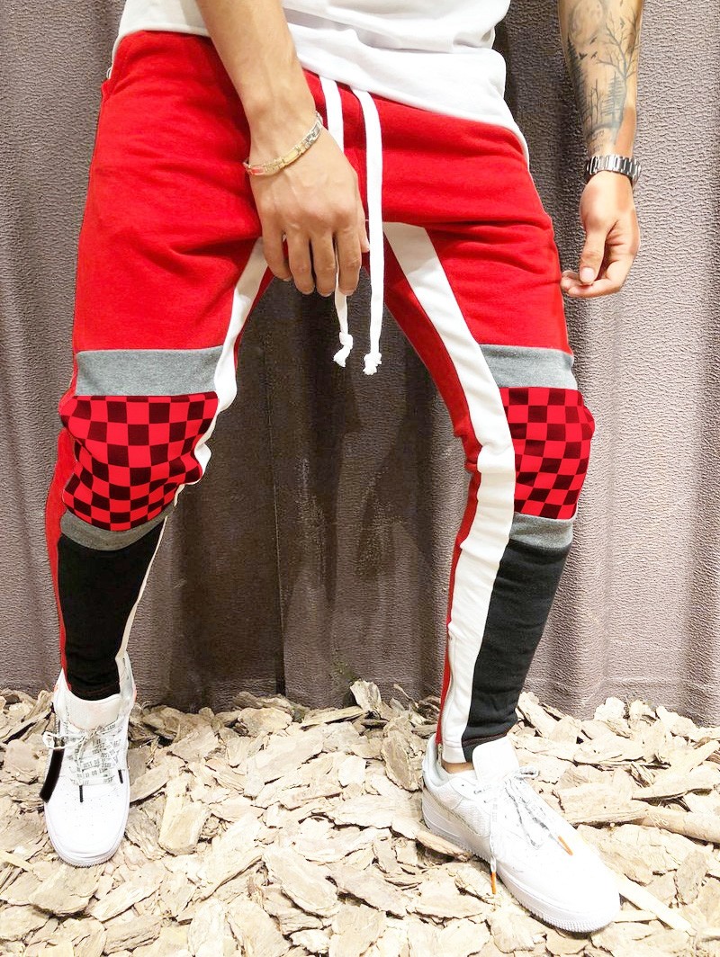 Colorblock Patchwork Checked Print Track Pants