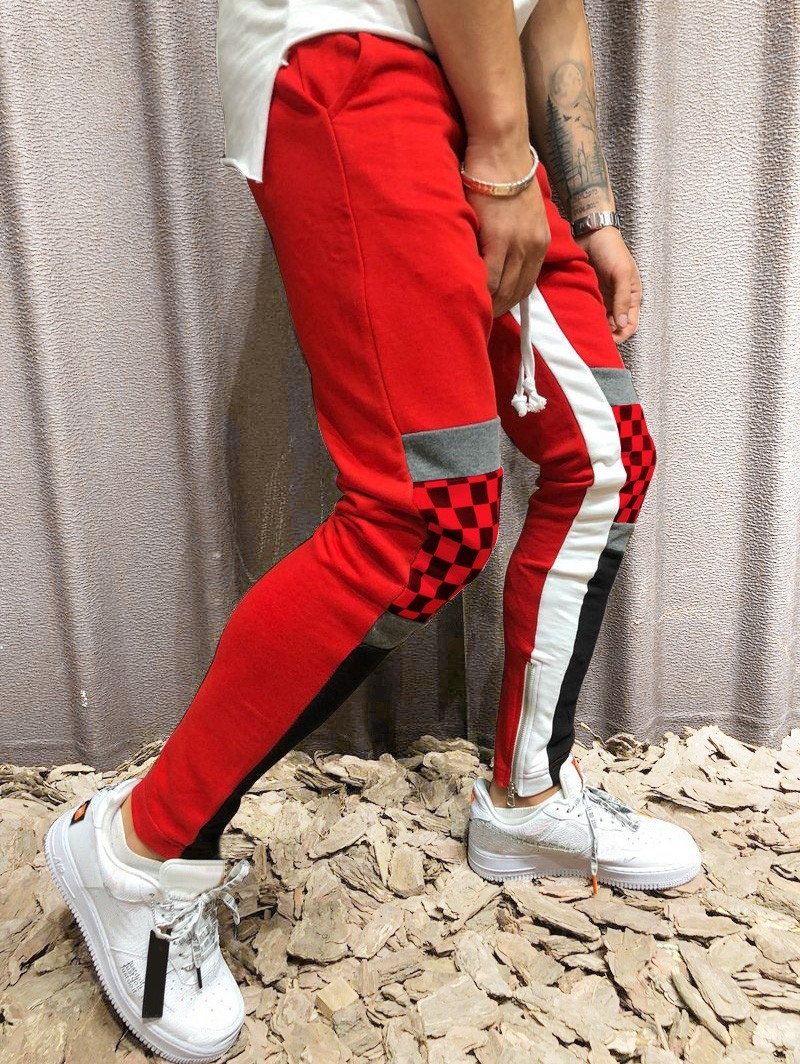 Colorblock Patchwork Checked Print Track Pants
