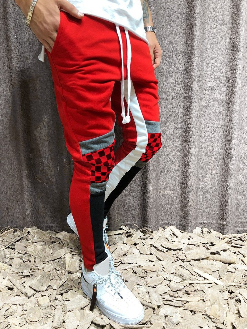 Colorblock Patchwork Checked Print Track Pants