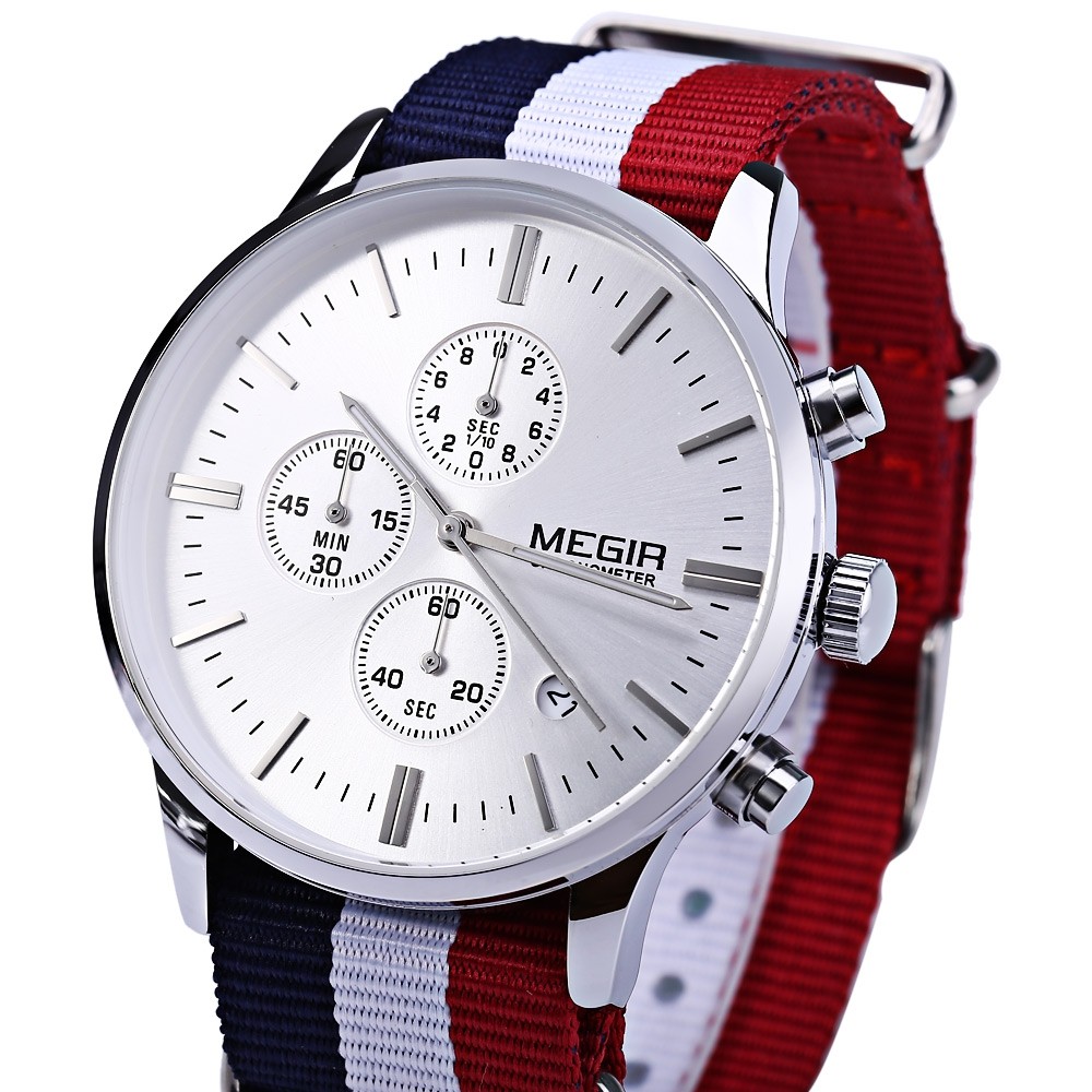 MEGIR M2011 Male Quartz Watch with Three Working Sub-dials Date Function Sport Wristwatch