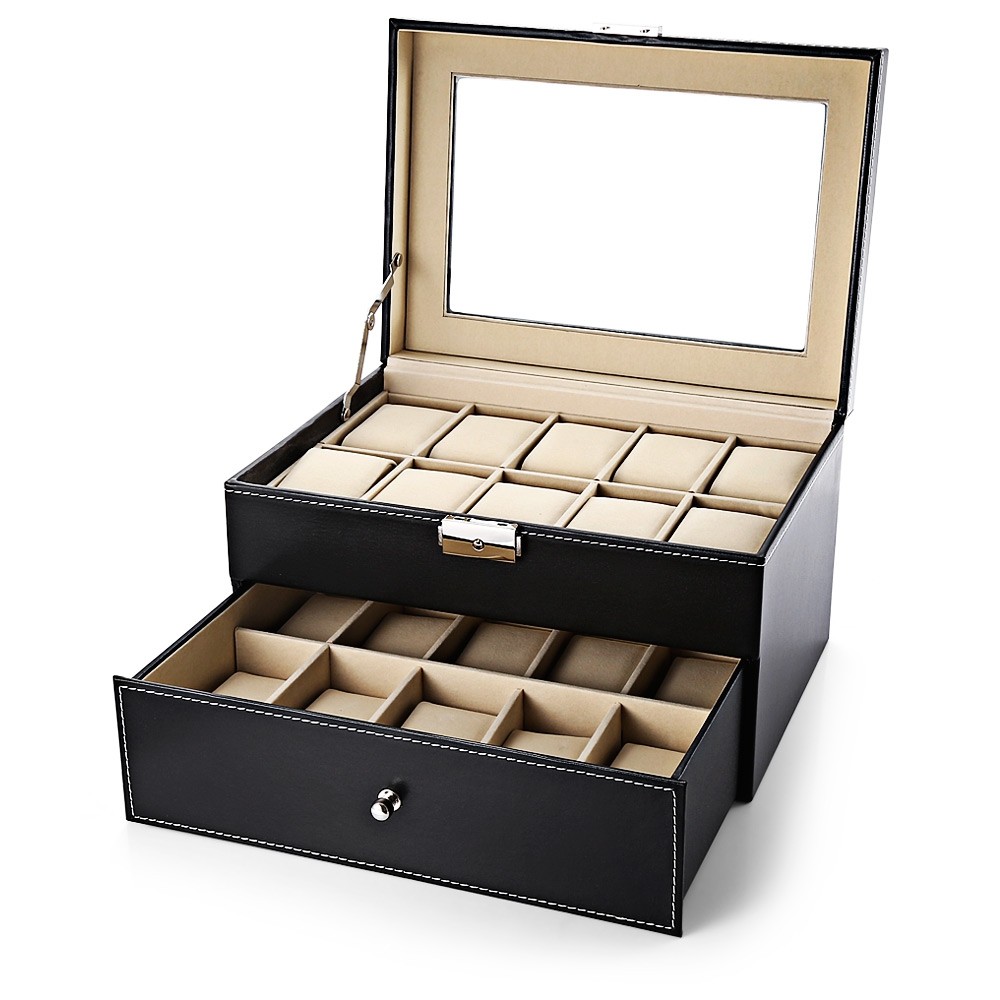 20 Grids Drawer-style PU Watch Storage Organizer Jewelry Display Box