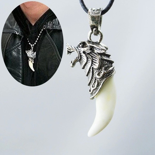Fashion Men's Antique Silver Tribal White Stark Wolf Fang Tooth Boho Pendant Necklace