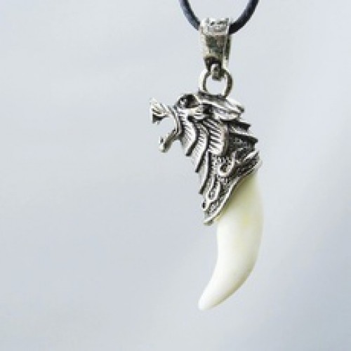 Fashion Men's Antique Silver Tribal White Stark Wolf Fang Tooth Boho Pendant Necklace