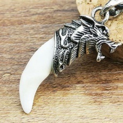 Fashion Men's Antique Silver Tribal White Stark Wolf Fang Tooth Boho Pendant Necklace