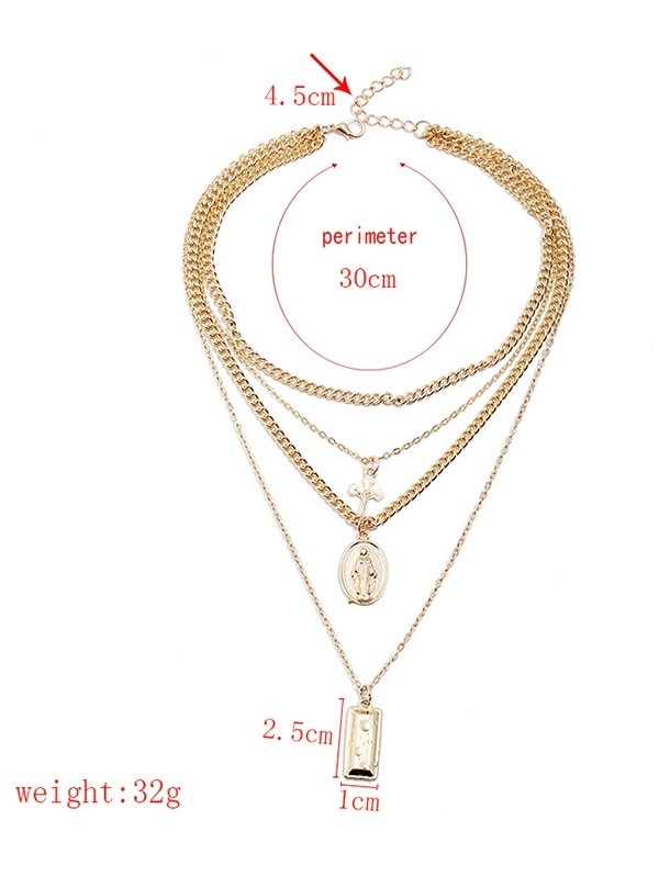Layered Cross Geometric Shape Pendant Chain Necklace