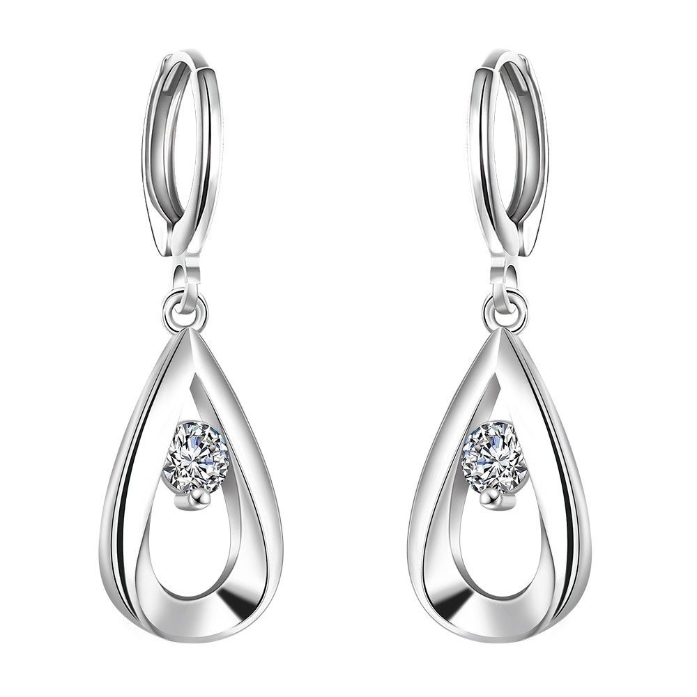 LKNSPCE614 Simple Water Zircon Silver Earrings