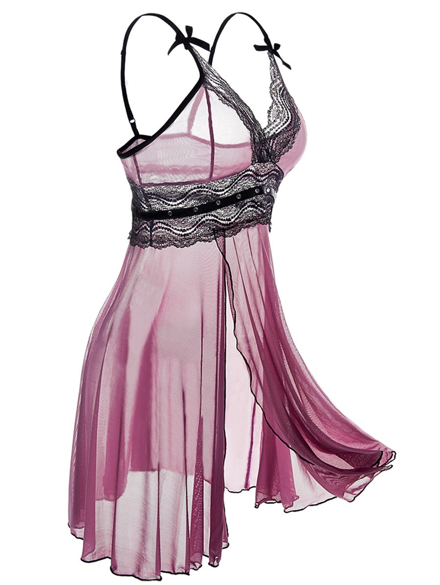 Lace Trim See Through Plus Size Babydoll