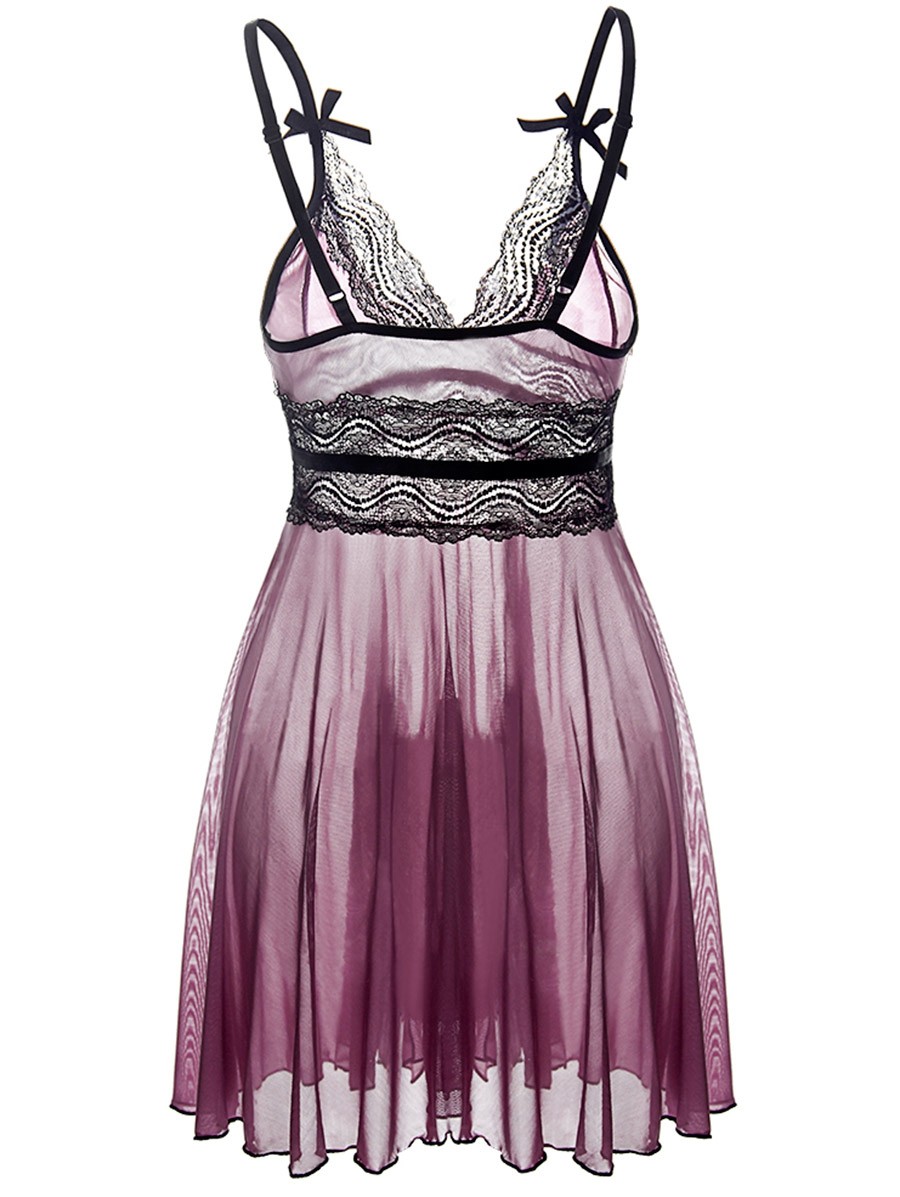 Lace Trim See Through Plus Size Babydoll