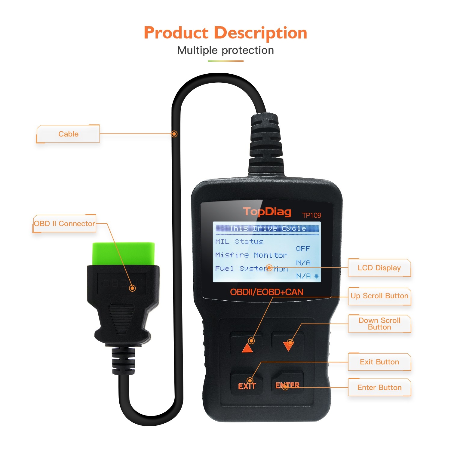 Portable JDiag TP109 Car Diagnostic Scanning Instrument Electrical Circuit Tester Code Reader