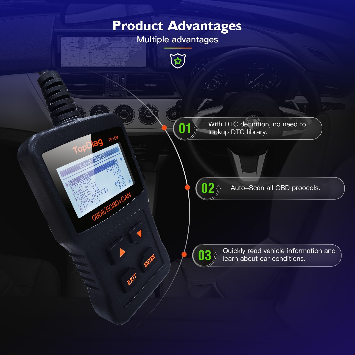 Portable JDiag TP109 Car Diagnostic Scanning Instrument Electrical Circuit Tester Code Reader