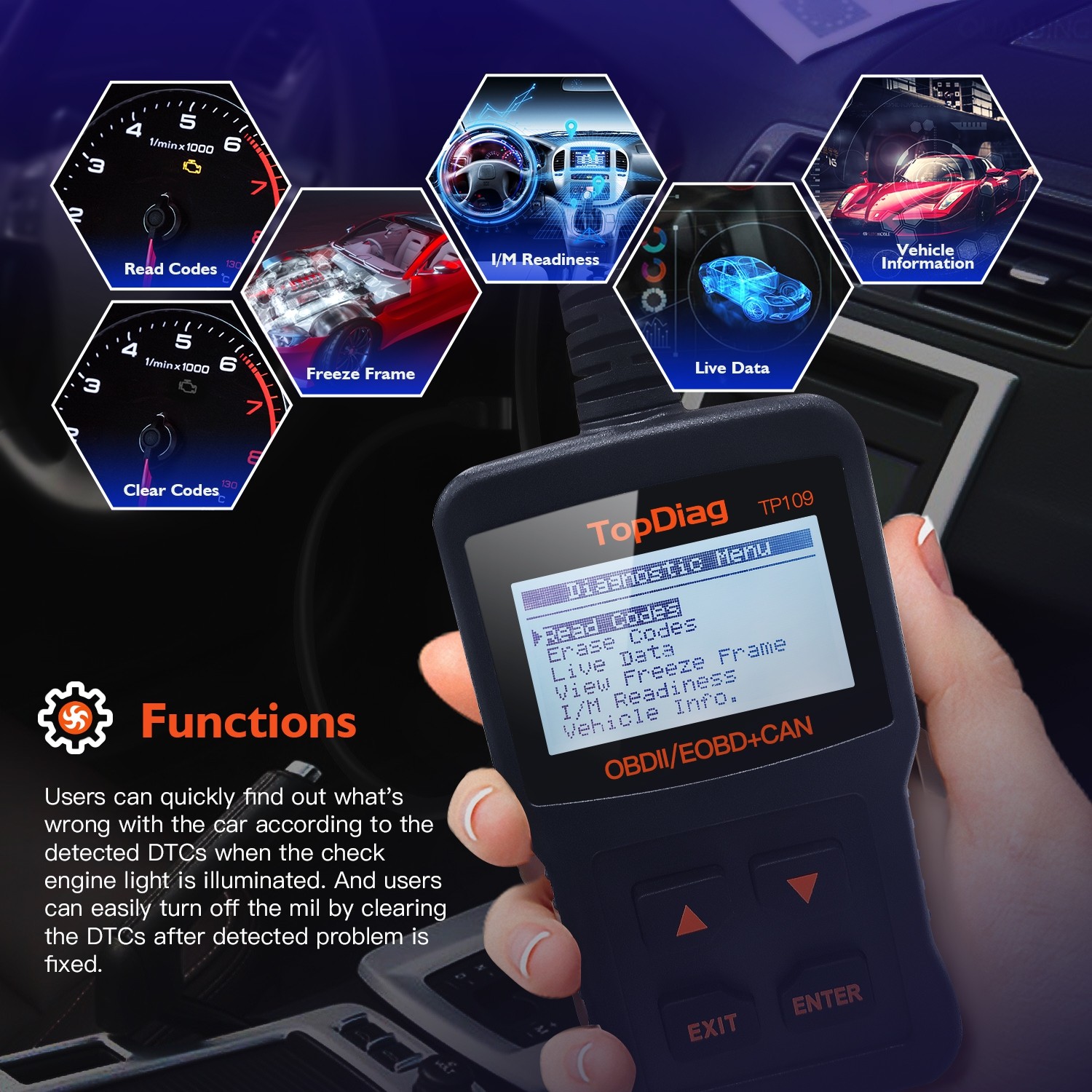 Portable JDiag TP109 Car Diagnostic Scanning Instrument Electrical Circuit Tester Code Reader