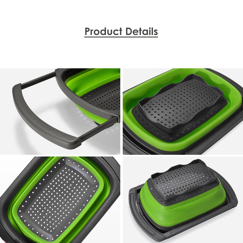 Silicone Over the Sink Colander Strainer with Extendable Handles Kitchen Washing Basket
