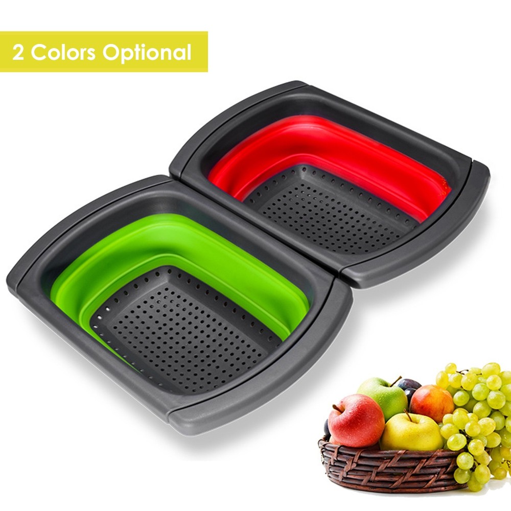 Silicone Over the Sink Colander Strainer with Extendable Handles Kitchen Washing Basket