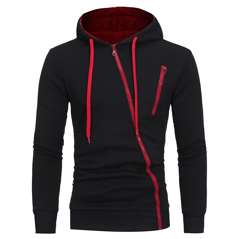 Diagonal Zipper Men's Casual Slim Hooded Cardigan Sweater