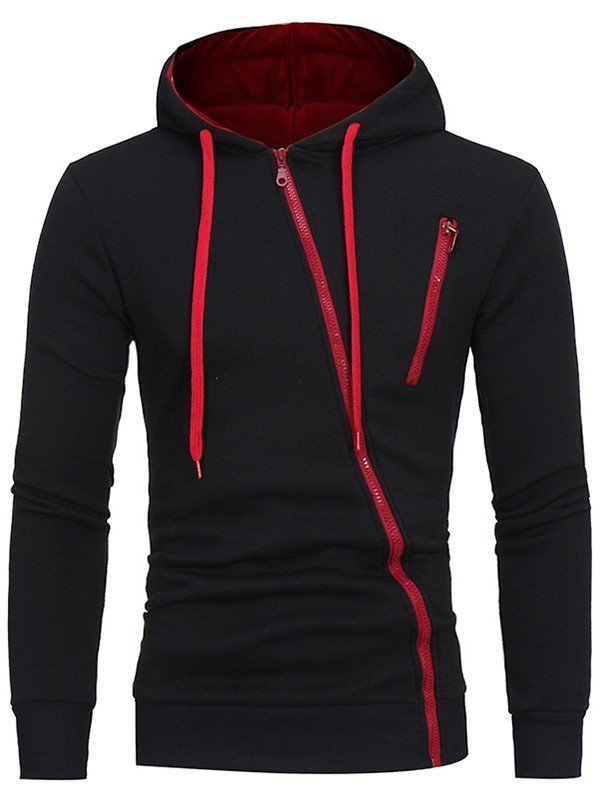 Diagonal Zipper Men's Casual Slim Hooded Cardigan Sweater