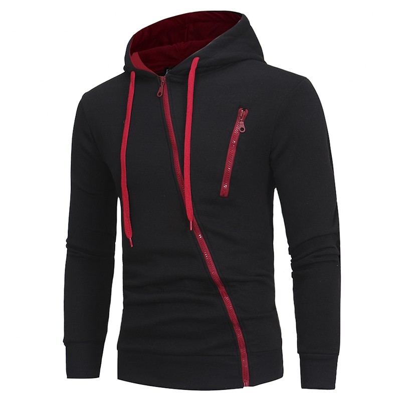 Diagonal Zipper Men's Casual Slim Hooded Cardigan Sweater