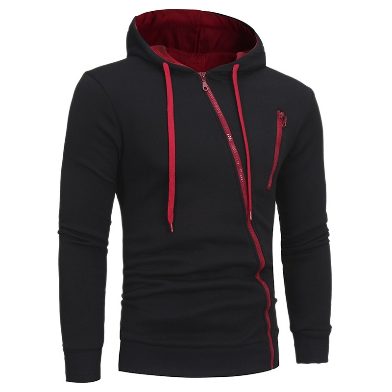 Diagonal Zipper Men's Casual Slim Hooded Cardigan Sweater