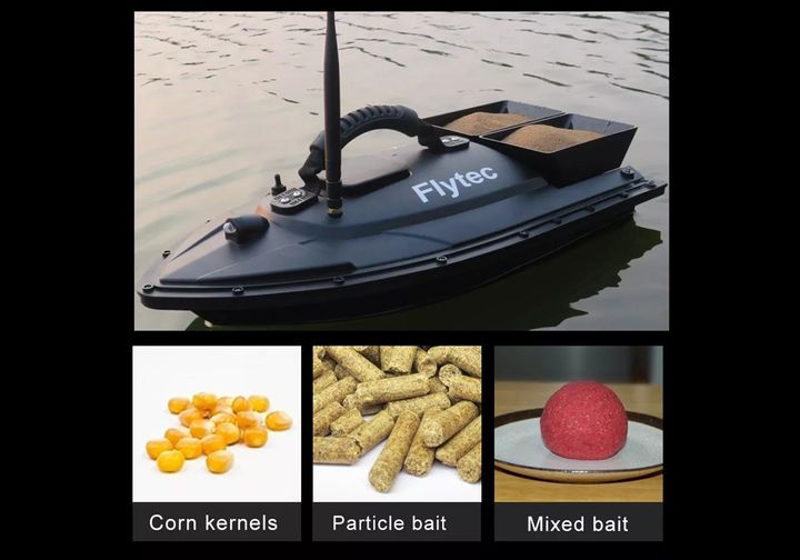 Flytec Fishing Bait Boat 500M Remote Control Bait Boat Dual Motor Fish Finder 1.5kg Loading with for Fishing, Size: US Plug, Black