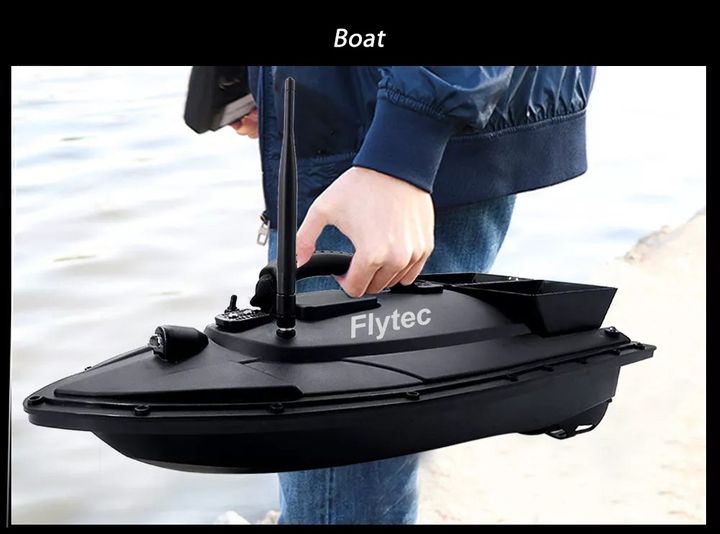 Flytec Fishing Bait Boat 500M Remote Control Bait Boat Dual Motor Fish Finder 1.5kg Loading with for Fishing, Size: US Plug, Black