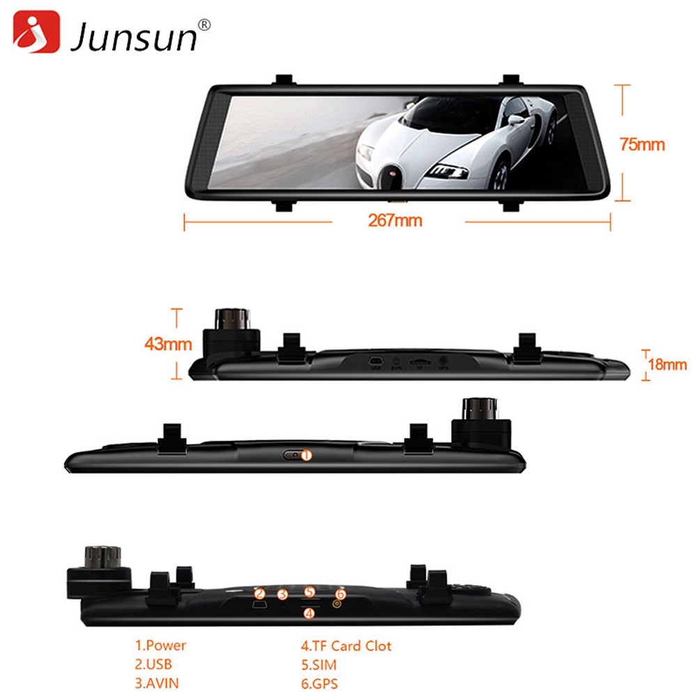 Junsun A900 Car DVR Camera 3g Android 5.0 Video Recorder Dual Lens FHD 1080p GPS