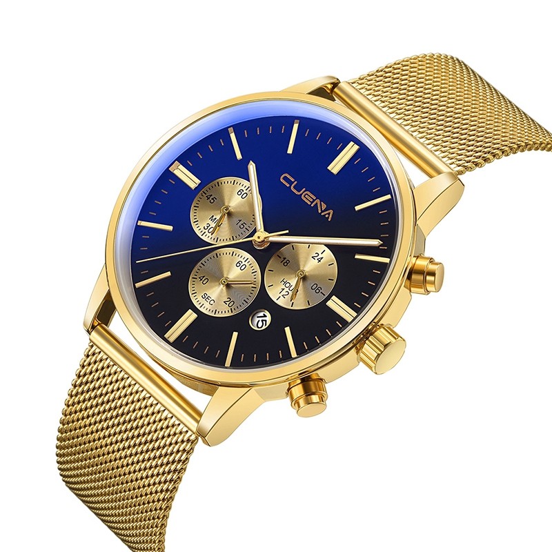 CUENA 6813G Men Multifunctional Alloy Case Quartz Watch with Stainless Steel Band