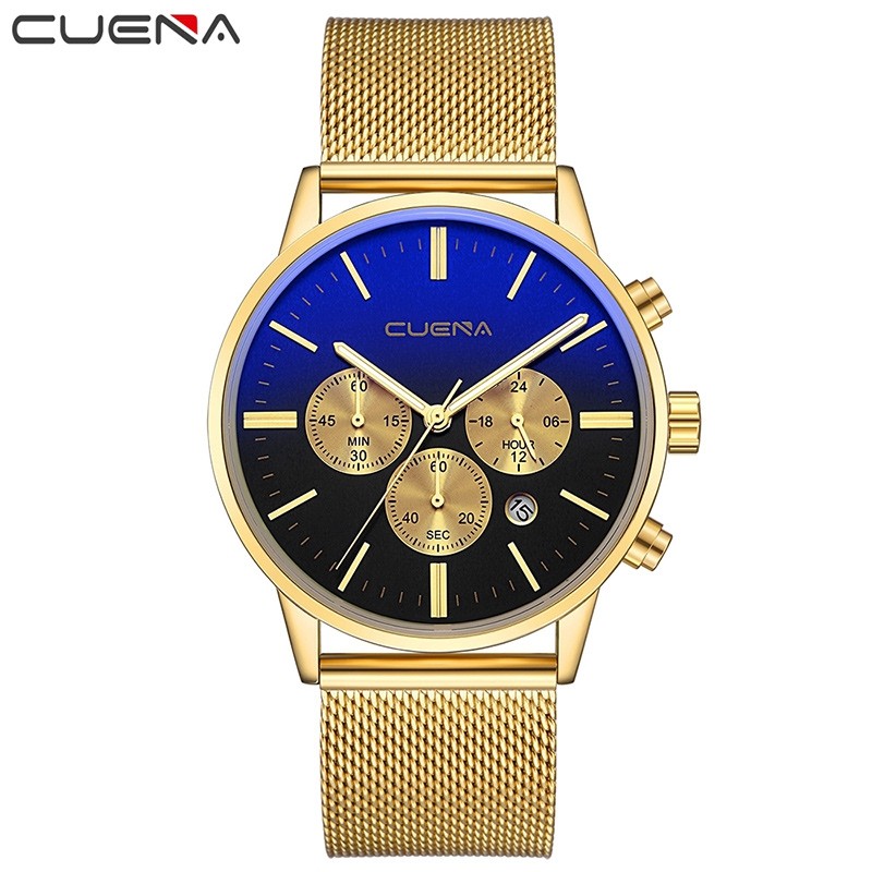 CUENA 6813G Men Multifunctional Alloy Case Quartz Watch with Stainless Steel Band