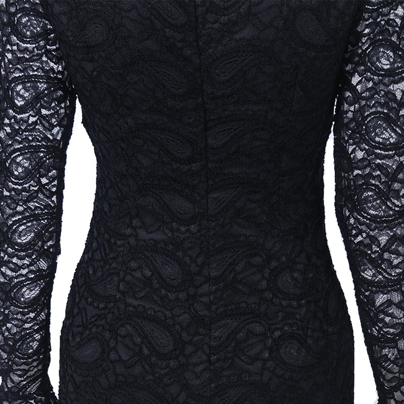 Women New Fashion Celebrity Style Long Sleeve Sheath Shift Party Wear to Work Office Bodycon Lace Pencil Dress