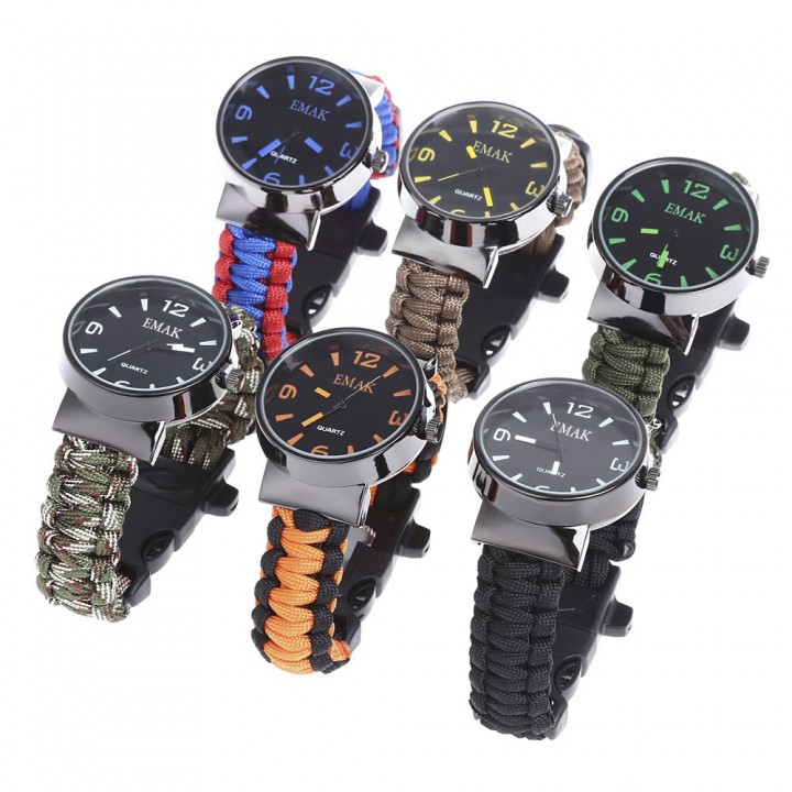 EMAK Outdoor Survival Paracord Watch with Fire Sta