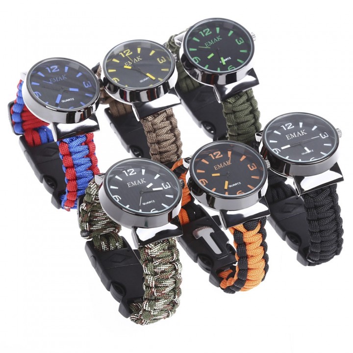 EMAK Outdoor Survival Paracord Watch with Fire Sta