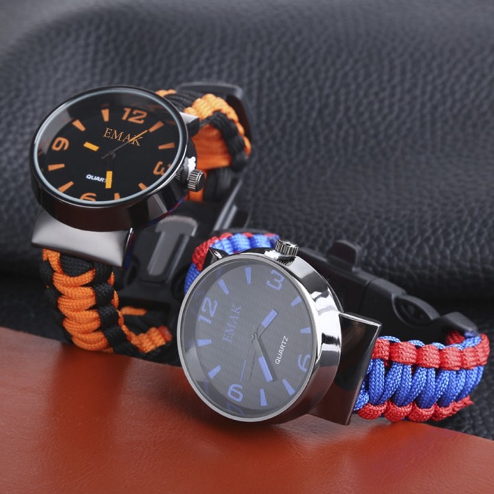 EMAK Outdoor Survival Paracord Watch with Fire Sta
