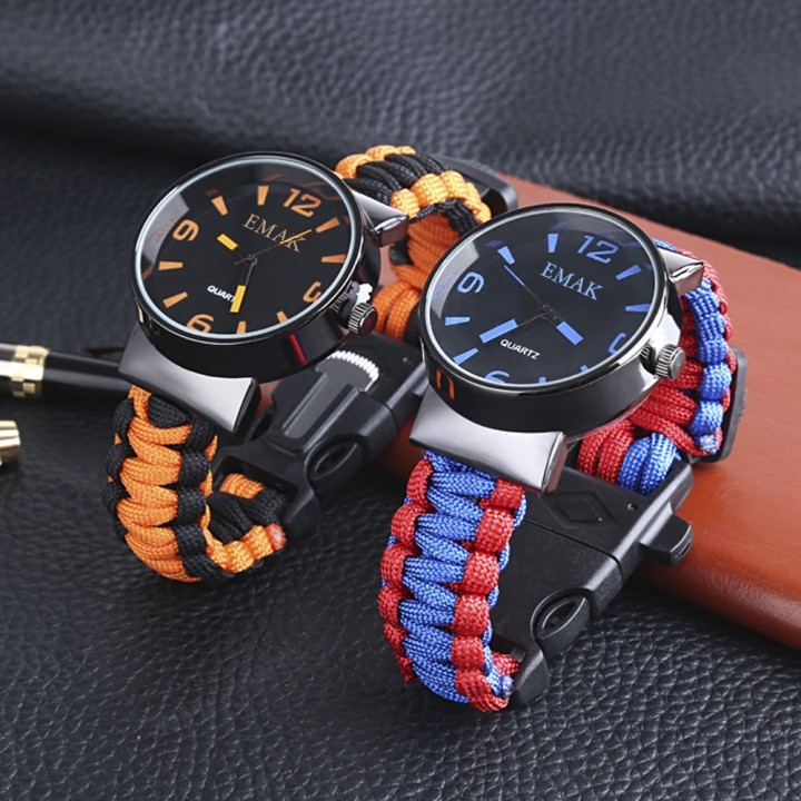 EMAK Outdoor Survival Paracord Watch with Fire Sta