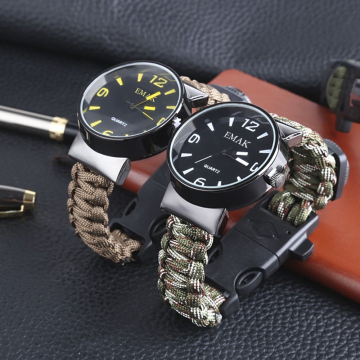 EMAK Outdoor Survival Paracord Watch with Fire Sta