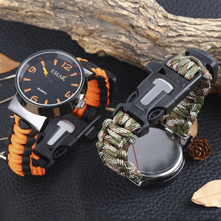 EMAK Outdoor Survival Paracord Watch with Fire Sta