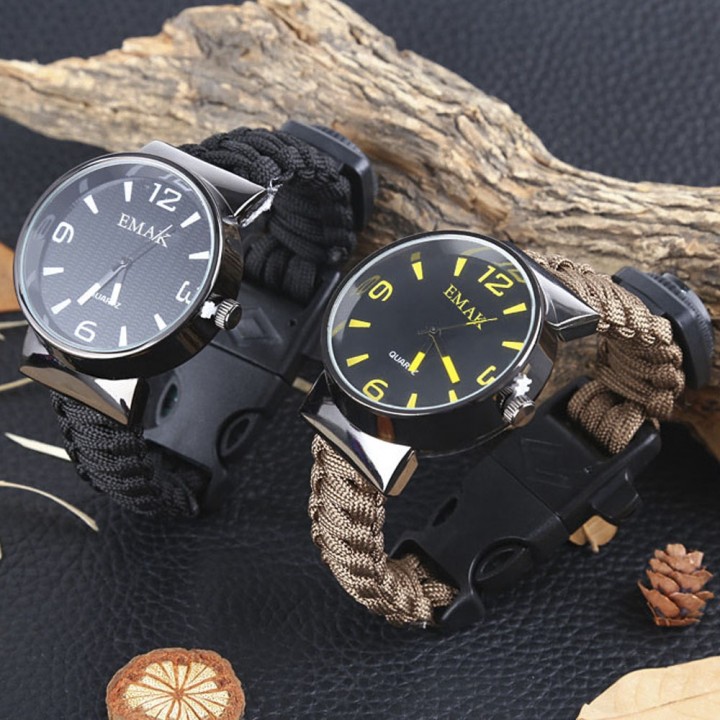 EMAK Outdoor Survival Paracord Watch with Fire Sta