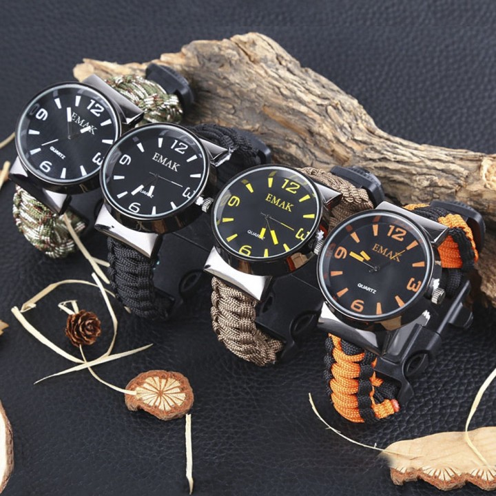 EMAK Outdoor Survival Paracord Watch with Fire Sta