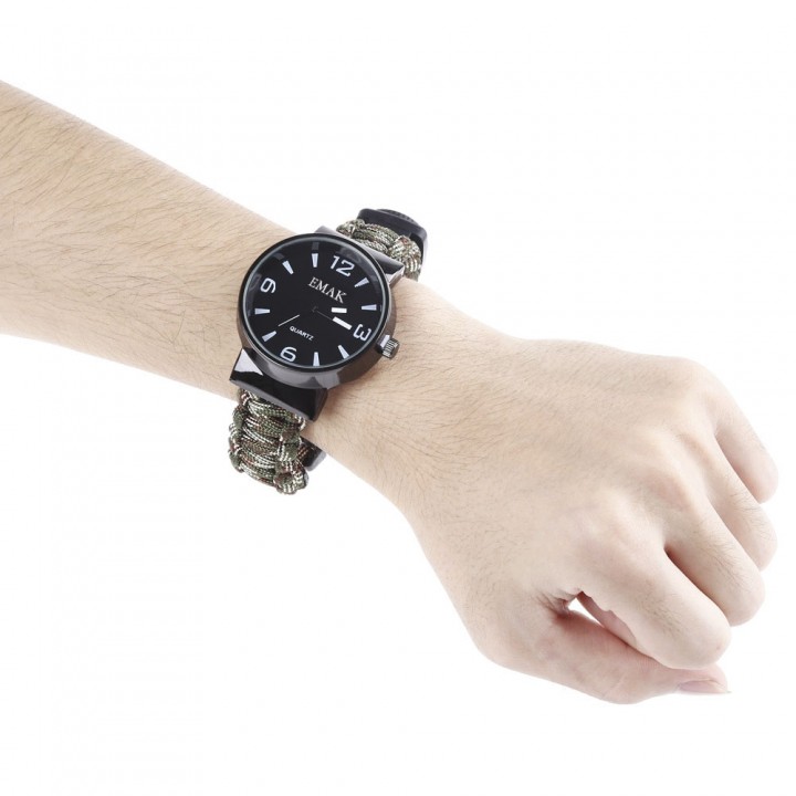 EMAK Outdoor Survival Paracord Watch with Fire Sta