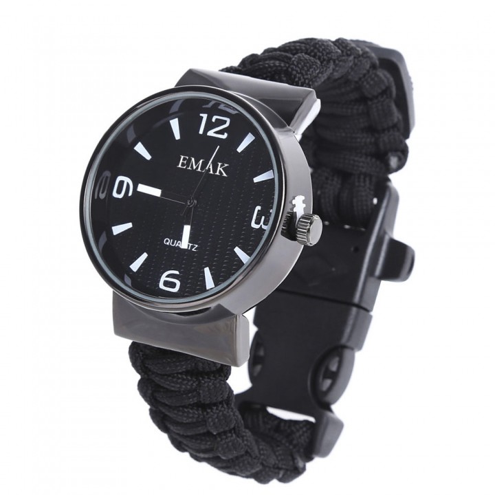 EMAK Outdoor Survival Paracord Watch with Fire Sta