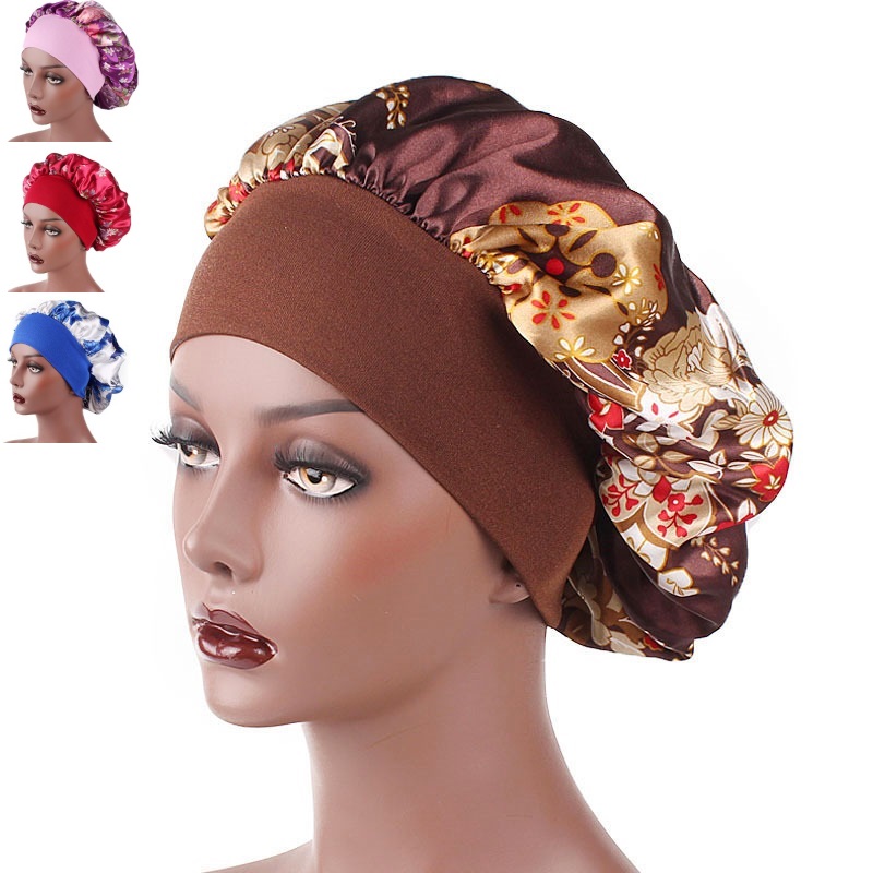 Satin Headscarf Hat Sleeping Bonnet Women Curly Hair Wrap Silk Cap Fashion Head Scarf Headwear Night Sleep Hat Adjust Head Cover Hat For Curly Springy Hair Styling Accessories Soft Elastic Band Brown