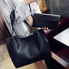 2Pcs/Set Large Size Women Handbag Lady PU Leather Shoulder Bag Ladies Handbags Sling Bags Hand Bags For Ladies Casual Soft Gift Big black 2pcs/set （50*28cm+23+14cm)