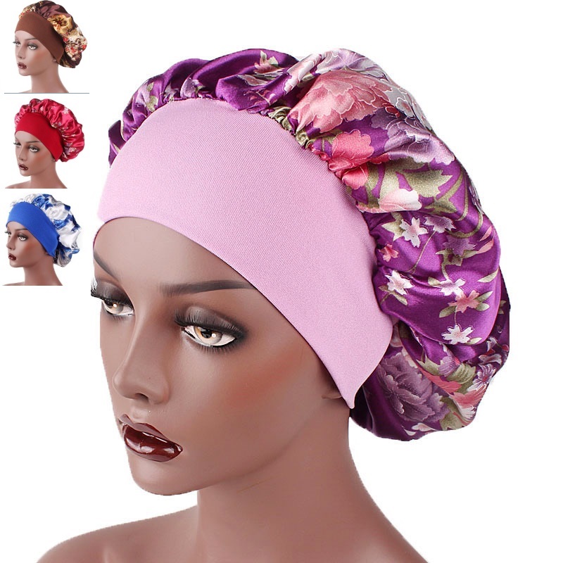 Satin Headscarf Hat Sleeping Bonnet Women Curly Hair Wrap Silk Cap Fashion Head Scarf Headwear Night Sleep Hat Adjust Head Cover Hat For Curly Springy Hair Styling Accessories Soft Elastic Band