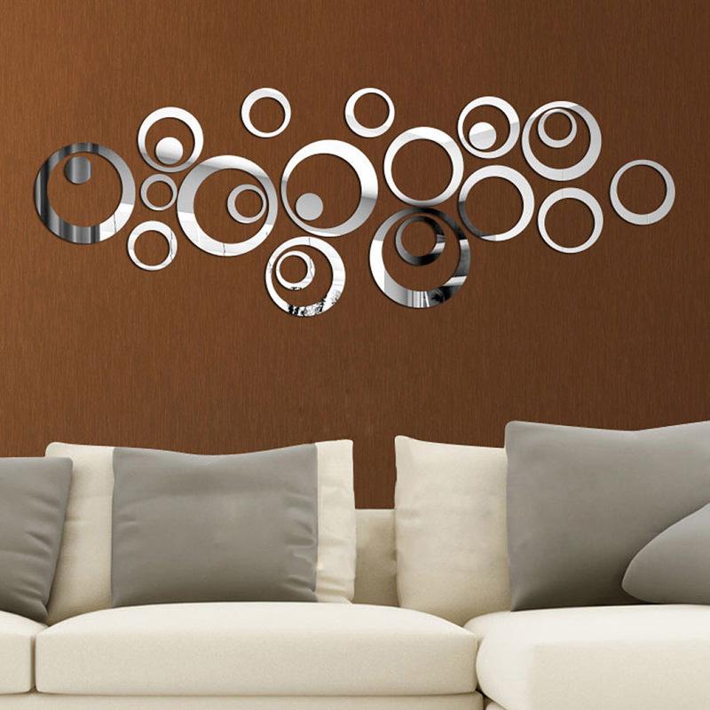 24pcs/Set Wall Decor 3D DIY Sticker Ring Circles Mirror Home Decoration For Living Room Christmas