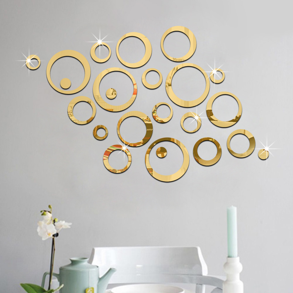24pcs/Set Wall Decor 3D DIY Sticker Ring Circles Mirror Home Decoration For Living Room Christmas