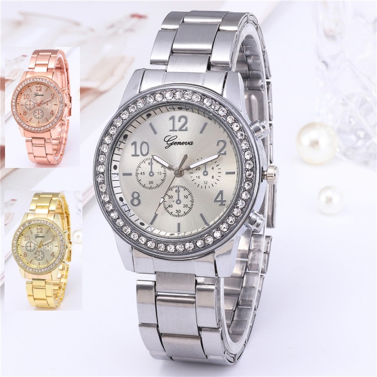 Geneva Women Watches For Lady Wrist Watch Ladies Watches Luxury Quartz Stainless Steel Band Casual Fashion Valentine's Day Gift Sliver One SizeSliver,One Size