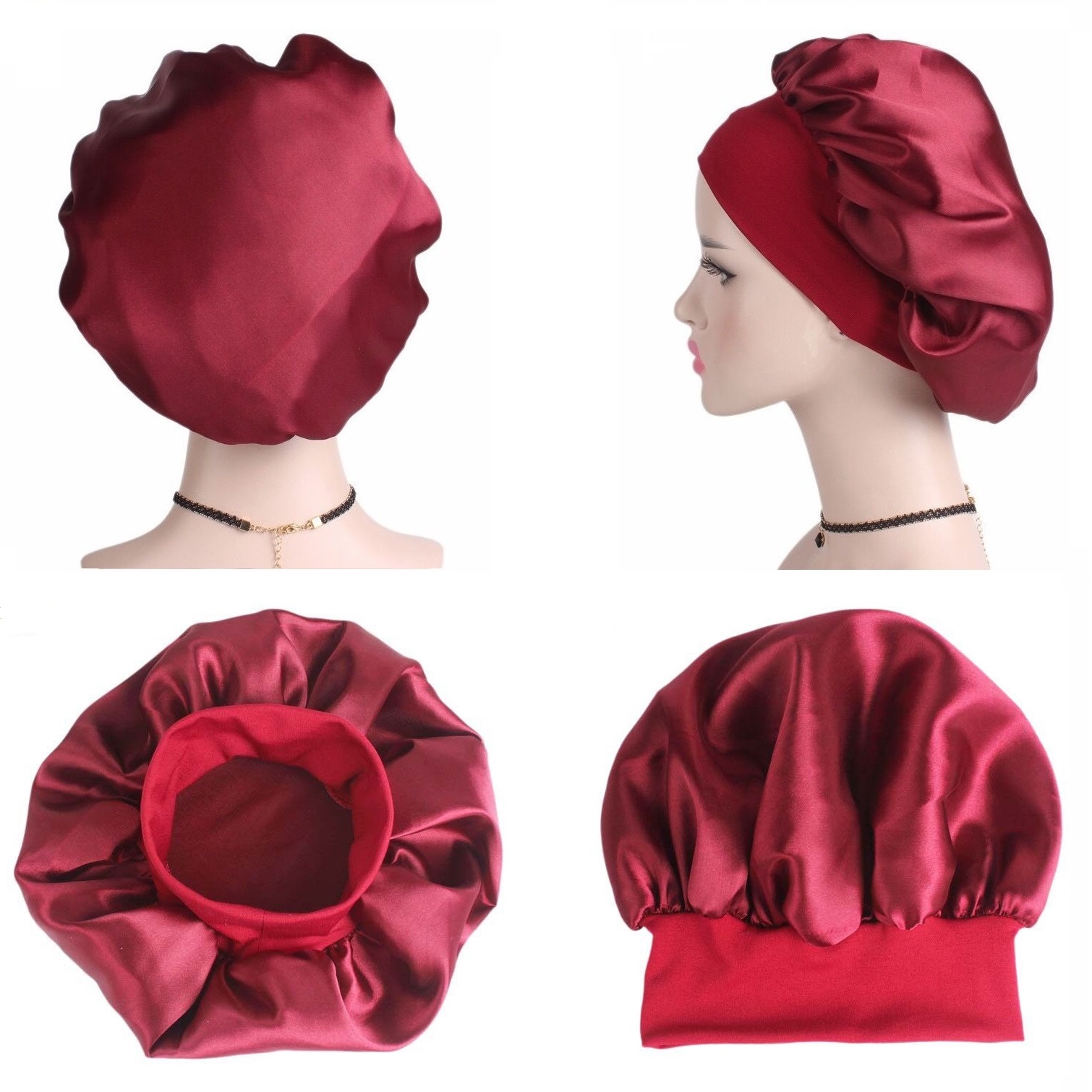 Satin Headscarf Hat Sleeping Bonnet Curly Hair Wrap Silk Cap Fashion Wide Soft Elastic Springy Band Head Scarf Headwear Pure Color Night Sleep Hat Nightcap Head Cover