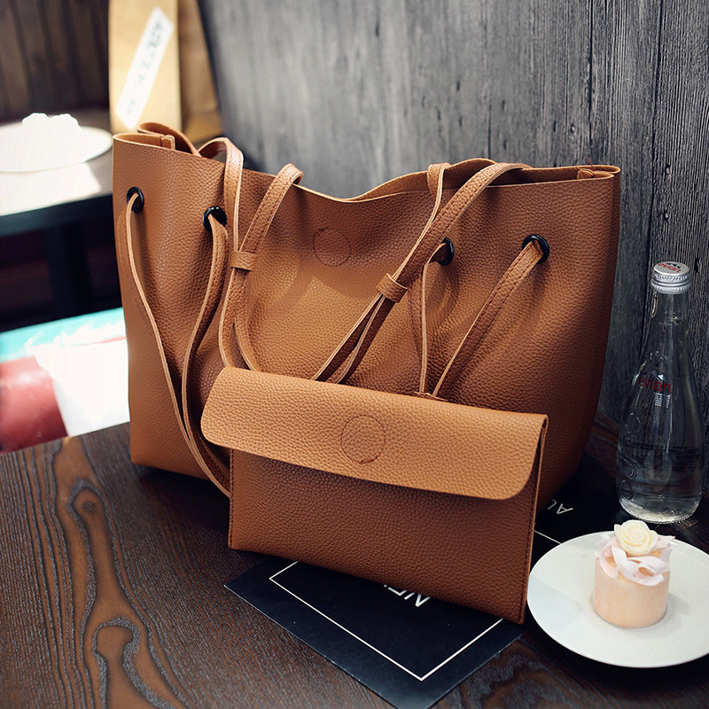 2Pcs/Set Large Size Women Handbag Lady PU Leather Shoulder Bag Ladies Handbags Sling Bags Hand Bags For Ladies Casual Soft Gift Big