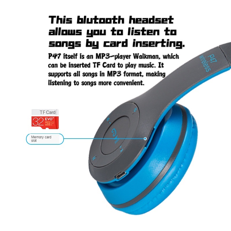 Wireless Stereo Bass Bluetooth Headphone Sports Foldable Headset MP3 Player Sports Speakers With Mic Microphone TF For IOS/Android