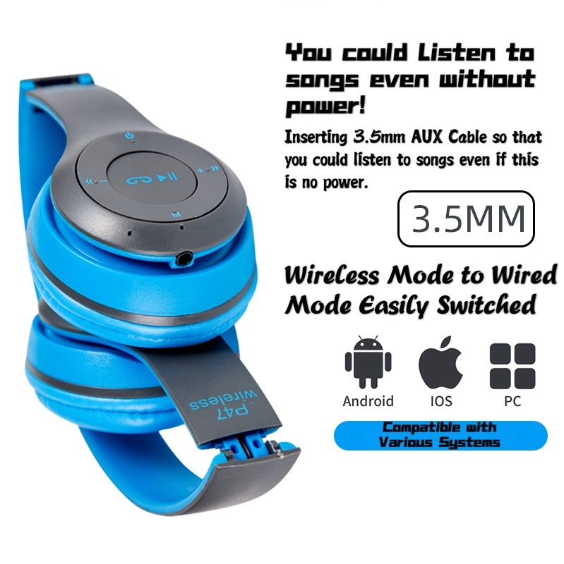 Wireless Stereo Bass Bluetooth Headphone Sports Foldable Headset MP3 Player Sports Speakers With Mic Microphone TF For IOS/Android