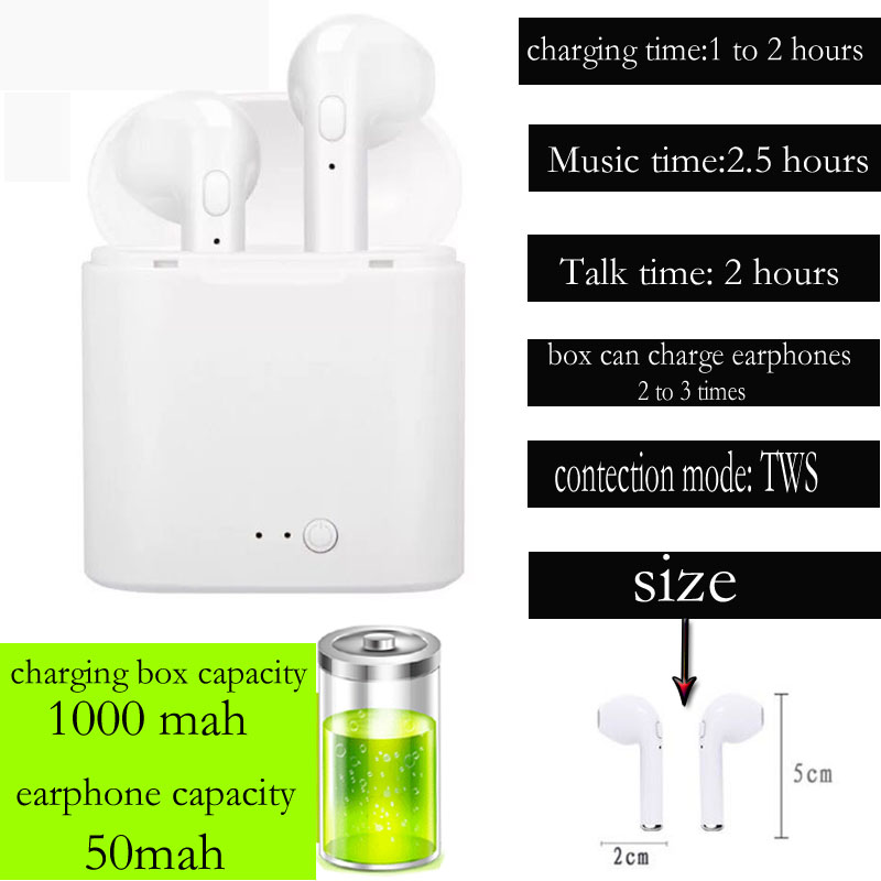 i7s Bluetooth Earphones Wireless Stereo Ear Phone Earphone Earbuds  For Android IOS Airpod Waterproof With Charging Box