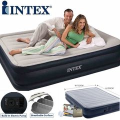 Intex Airbed Inflatable Mattress with Built-in Pump Soft Durable Portable Folding Air Bed Queen Size Queen 5*6.66*1.1 ft